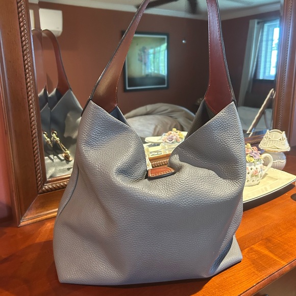 Gray and Brown Leather Hobo Bag - Picture 2 of 7